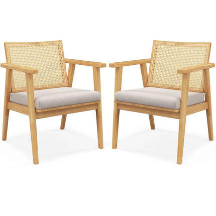Mid Century Modern Accent Chairs Set of 2 with Breathable Rattan Back-Natural - Natural - Accent Chairs