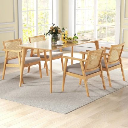 Mid Century Modern Accent Chairs Set of 2 with Breathable Rattan Back-Natural - Natural - Accent Chairs