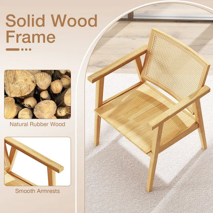 Mid Century Modern Accent Chairs Set of 2 with Breathable Rattan Back-Natural - Natural - Accent Chairs