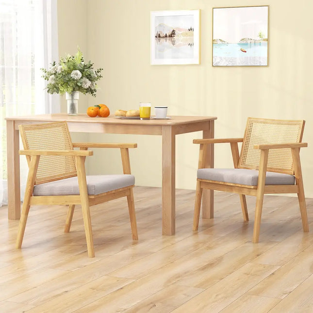 Mid Century Modern Accent Chairs Set of 2 with Breathable Rattan Back-Natural - Natural - Accent Chairs
