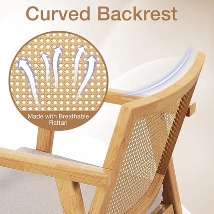Mid Century Modern Accent Chairs Set of 2 with Breathable Rattan Back-Natural - Natural - Accent Chairs