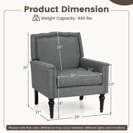 Mid-century Modern Armchair Linen Fabric Upholstered Accent Chair with Cushion-Gray - Gray - Accent Chairs