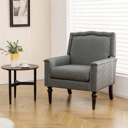 Mid-century Modern Armchair Linen Fabric Upholstered Accent Chair with Cushion-Gray - Gray - Accent Chairs