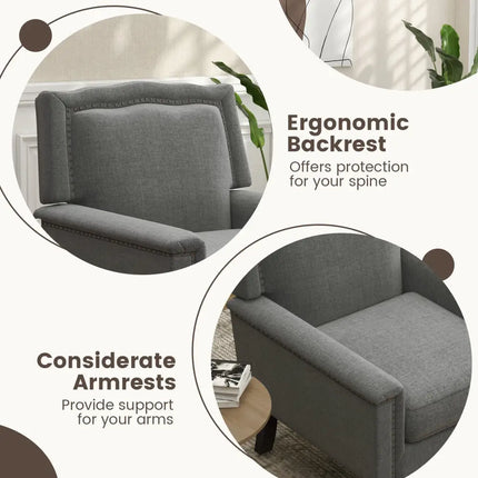 Mid-century Modern Armchair Linen Fabric Upholstered Accent Chair with Cushion-Gray - Gray - Accent Chairs