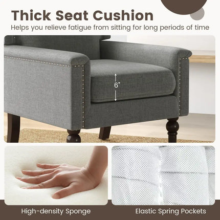 Mid-century Modern Armchair Linen Fabric Upholstered Accent Chair with Cushion-Gray - Gray - Accent Chairs