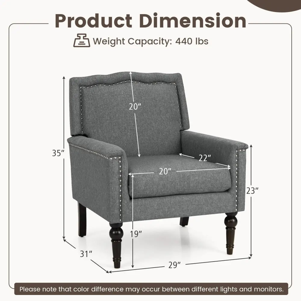 Mid-century Modern Armchair Linen Fabric Upholstered Accent Chair with Cushion-Gray - Gray - Accent Chairs