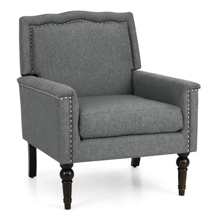 Mid-century Modern Armchair Linen Fabric Upholstered Accent Chair with Cushion-Gray - Gray - Accent Chairs