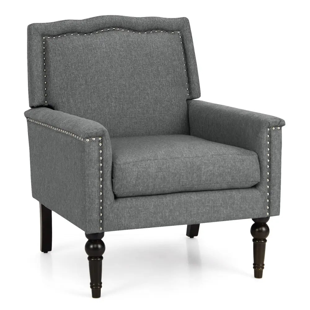 Mid-century Modern Armchair Linen Fabric Upholstered Accent Chair with Cushion-Gray - Gray - Accent Chairs