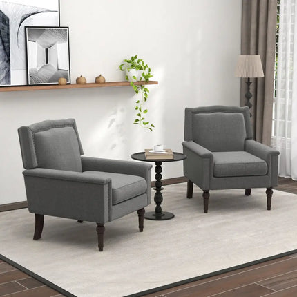 Mid-century Modern Armchair Linen Fabric Upholstered Accent Chair with Cushion-Gray - Gray - Accent Chairs