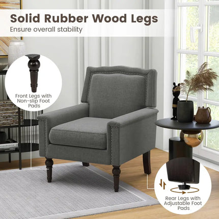 Mid-century Modern Armchair Linen Fabric Upholstered Accent Chair with Cushion-Gray - Gray - Accent Chairs