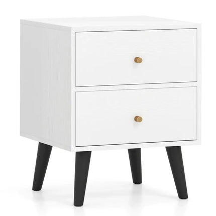 Mid Century Modern Bedside Table Nightstand with Golden Knobs and Raised Support Legs-White - Black - Nightstands