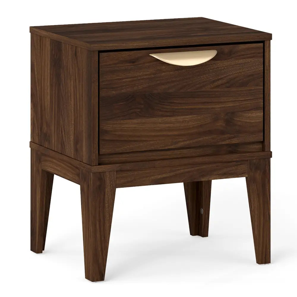 Mid Century Modern Bedside Table with Drawer and Tapered Support Feet for Bedroom-Walnut - Walnut - Nightstands