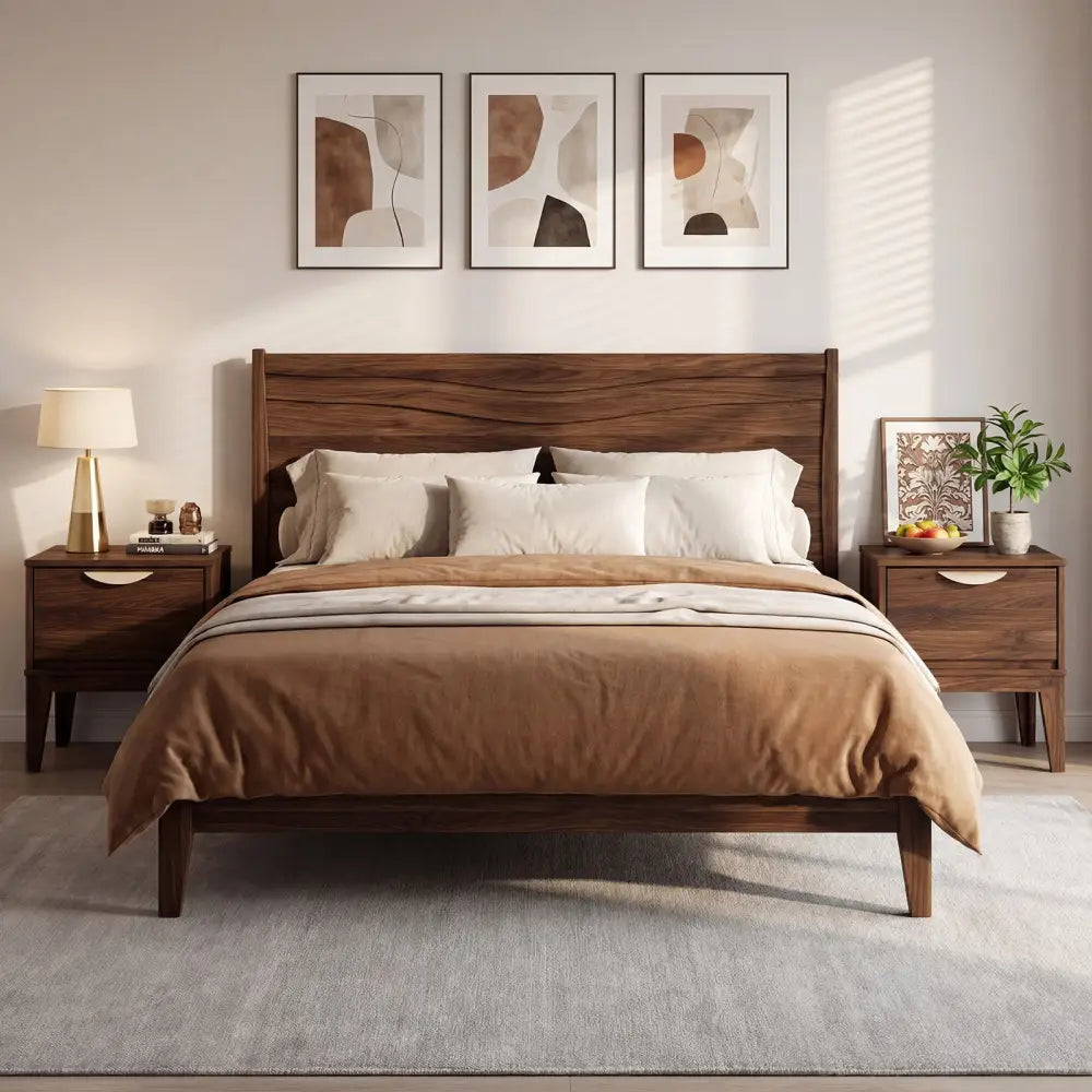 Mid Century Modern Bedside Table with Drawer and Tapered Support Feet for Bedroom-Walnut - Walnut - Nightstands
