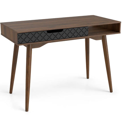 Mid-Century Modern Computer Desk with Drawer and Open Compartment-Brown - Brown - Computer Desks