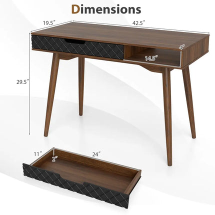 Mid-Century Modern Computer Desk with Drawer and Open Compartment-Brown - Brown - Computer Desks