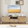Mid Century Modern Entertainment Center with 2 Cabinets and Storage Drawer-Oak - Oak - Entertainment Centers & TV Stands