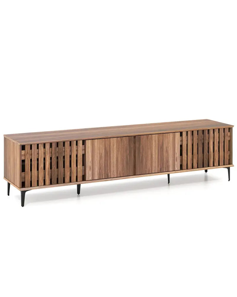 Mid Century Modern Entertainment Center with 4 Storage Cabinets for Living Room-Walnut - Walnut - Entertainment Centers