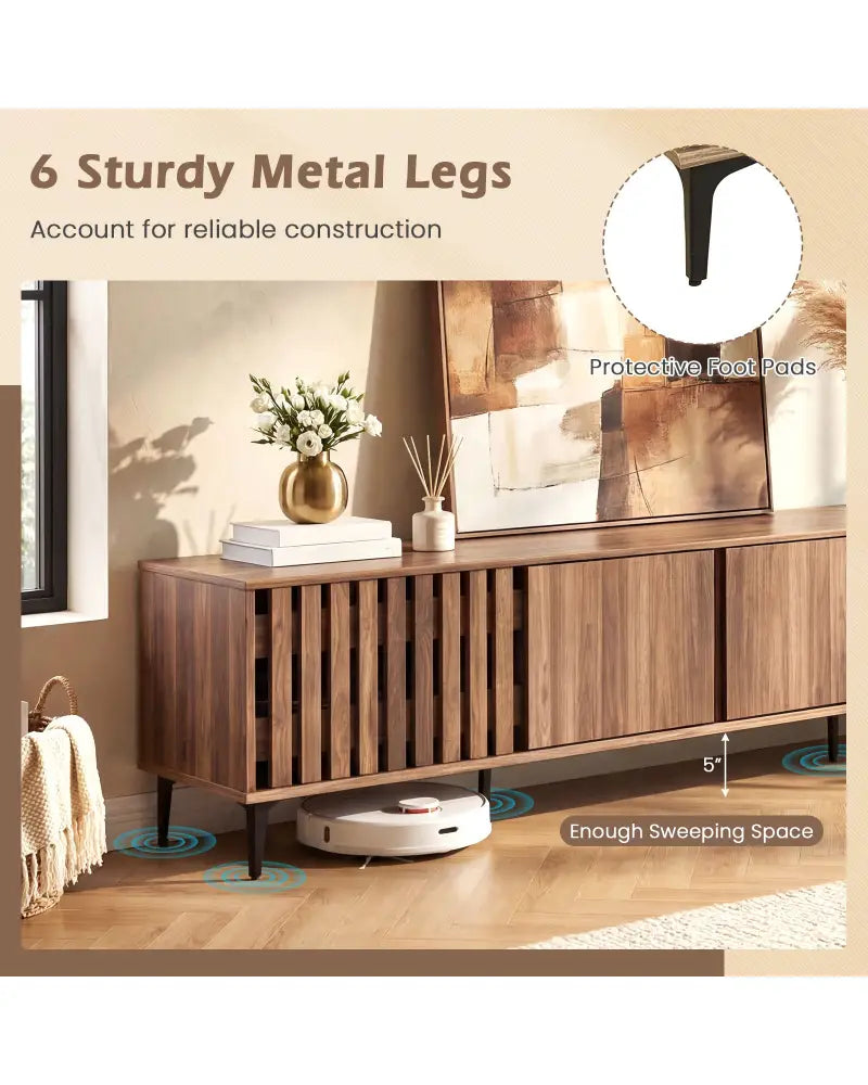Mid Century Modern Entertainment Center with 4 Storage Cabinets for Living Room-Walnut - Walnut - Entertainment Centers