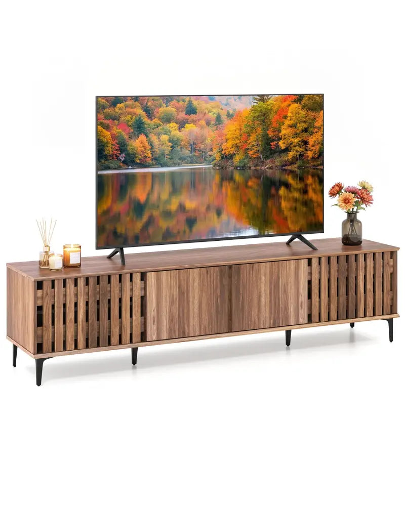 Mid Century Modern Entertainment Center with 4 Storage Cabinets for Living Room-Walnut - Walnut - Entertainment Centers