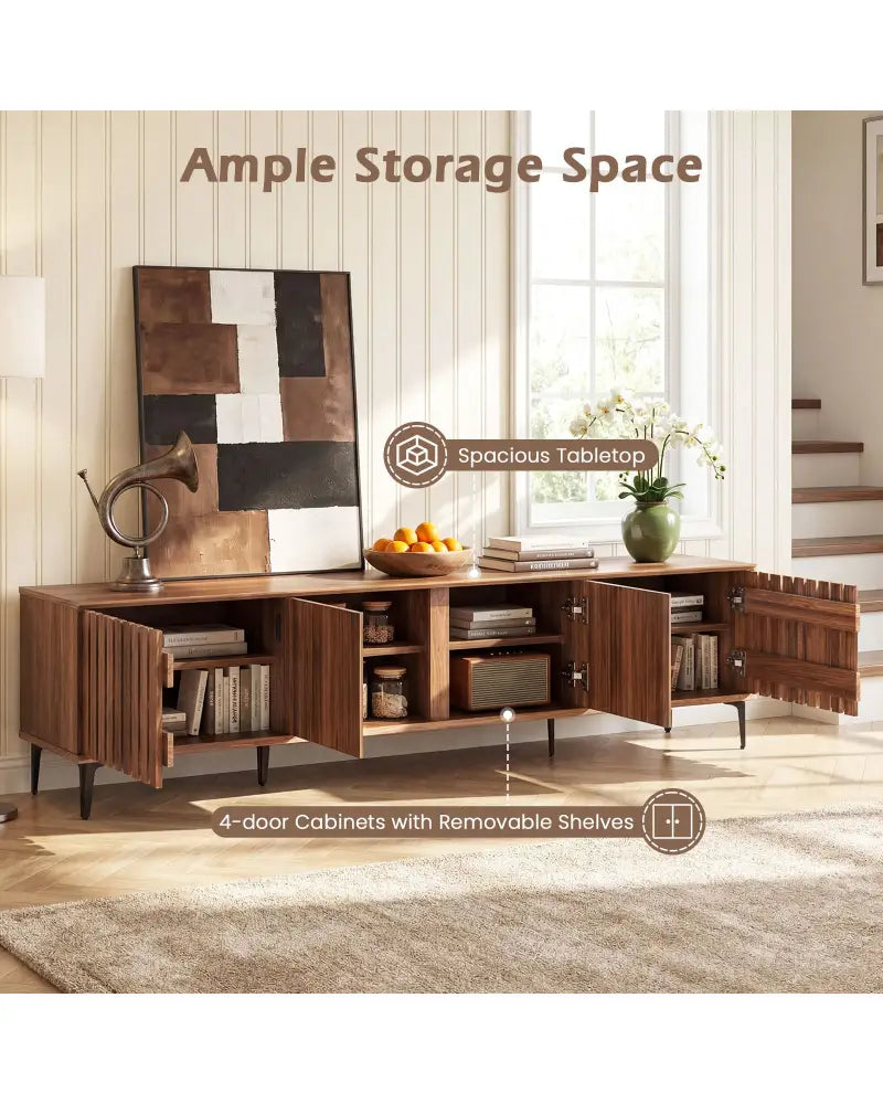 Mid Century Modern Entertainment Center with 4 Storage Cabinets for Living Room-Walnut - Walnut - Entertainment Centers