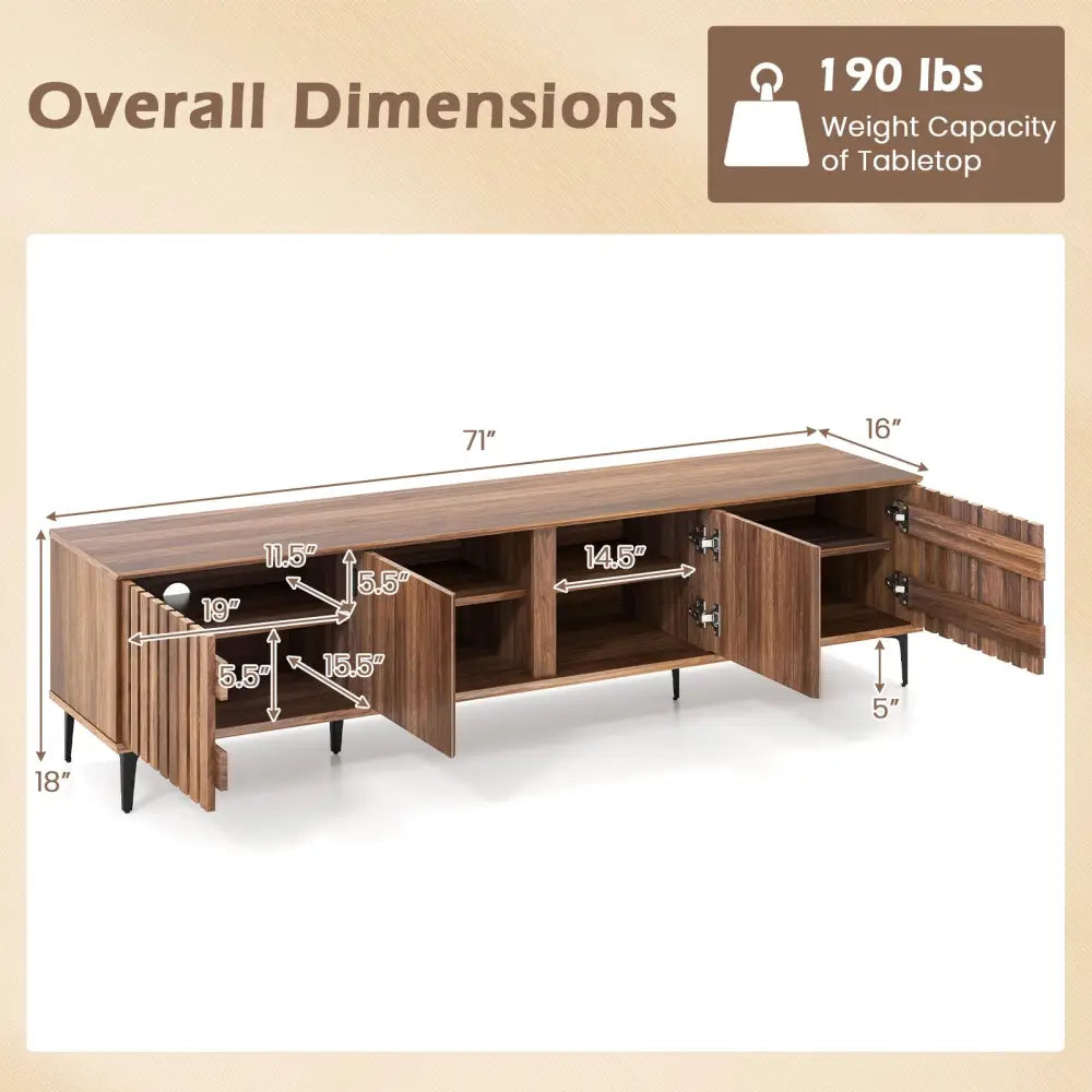 Mid Century Modern Entertainment Center with 4 Storage Cabinets for Living Room-Walnut - Walnut - Entertainment Centers