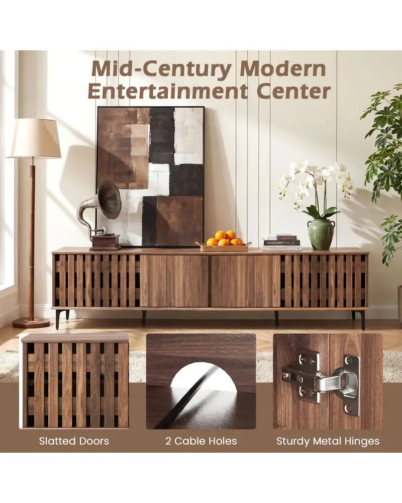 Mid Century Modern Entertainment Center with 4 Storage Cabinets for Living Room-Walnut - Walnut - Entertainment Centers