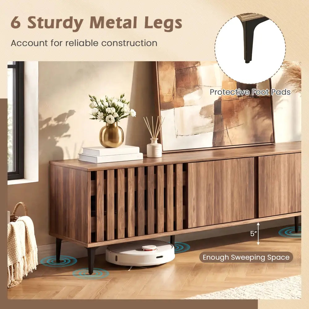 Mid Century Modern Entertainment Center with 4 Storage Cabinets for Living Room-Walnut - Walnut - Entertainment Centers