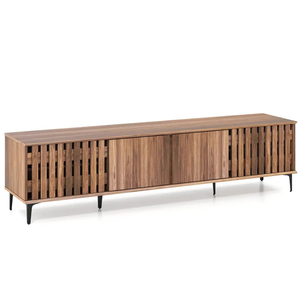 Mid Century Modern Entertainment Center with 4 Storage Cabinets for Living Room-Walnut - Walnut - Entertainment Centers