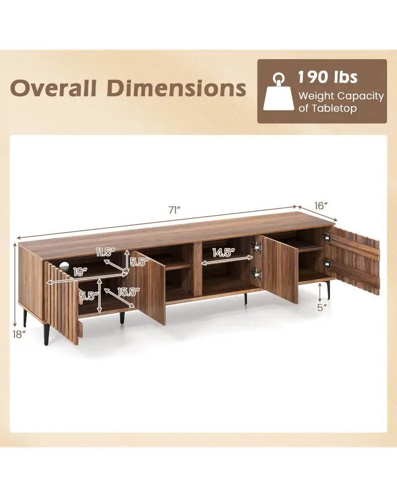 Mid Century Modern Entertainment Center with 4 Storage Cabinets for Living Room-Walnut - Walnut - Entertainment Centers