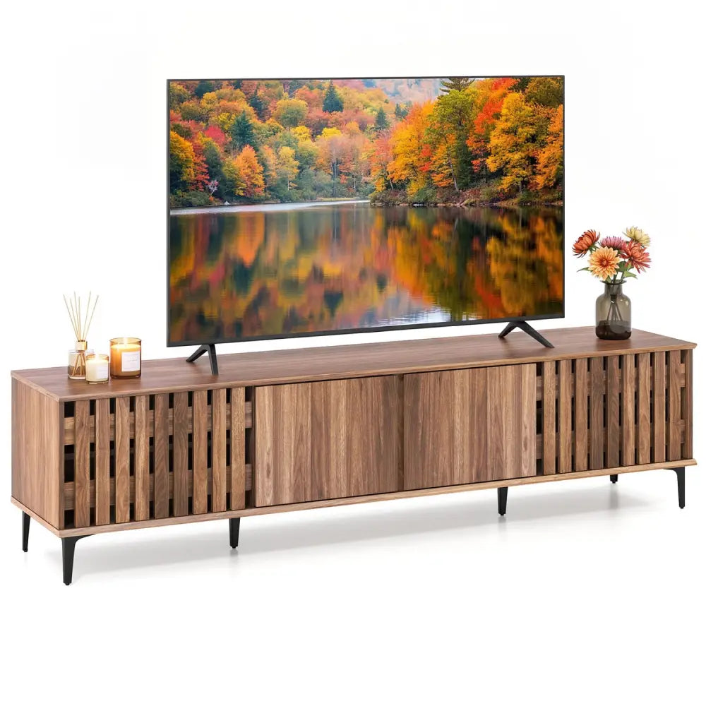 Mid Century Modern Entertainment Center with 4 Storage Cabinets for Living Room-Walnut - Walnut - Entertainment Centers