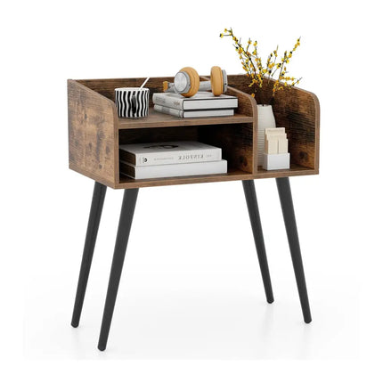 Mid Century Modern Nightstand with Open Shelves-Brown - Brown - Nightstands