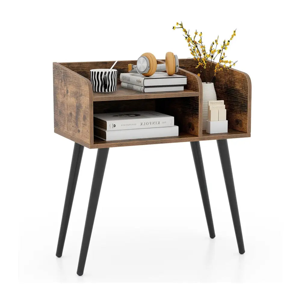 Mid Century Modern Nightstand with Open Shelves-Brown - Brown - Nightstands