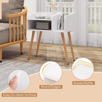 Mid Century Modern Nightstand with Open Shelves-White - White - Nightstands