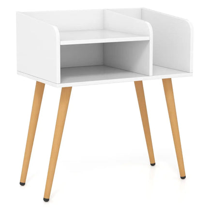Mid Century Modern Nightstand with Open Shelves-White - White - Nightstands