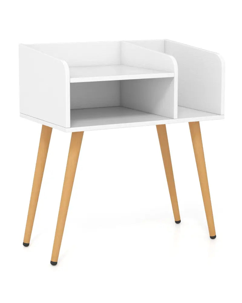 Mid Century Modern Nightstand with Open Shelves-White - White - Nightstands