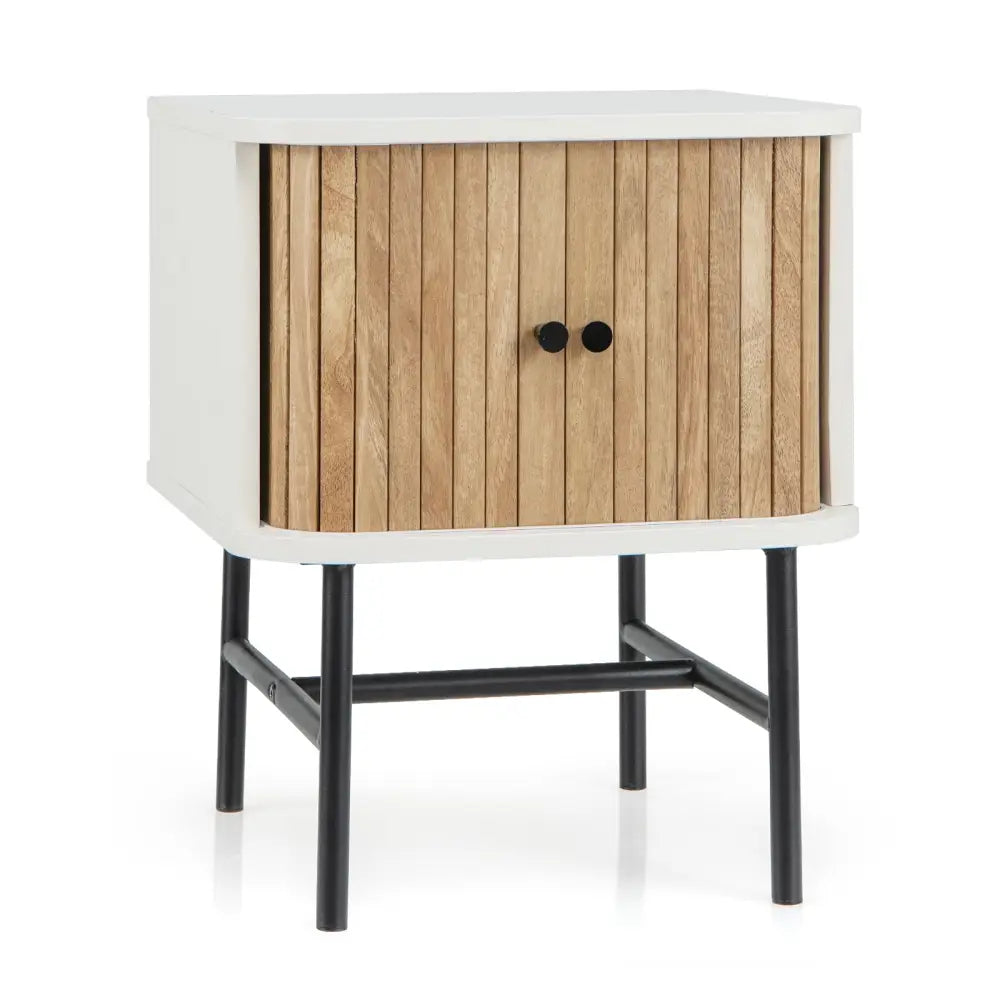 Mid-century Modern Nightstand with Sliding Doors and Storage Cabinet-White - White - Nightstands