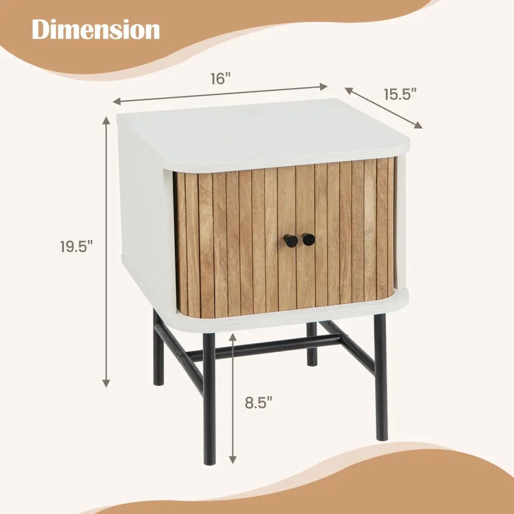 Mid-century Modern Nightstand with Sliding Doors and Storage Cabinet-White - White - Nightstands