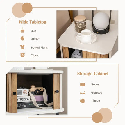 Mid-century Modern Nightstand with Sliding Doors and Storage Cabinet-White - White - Nightstands