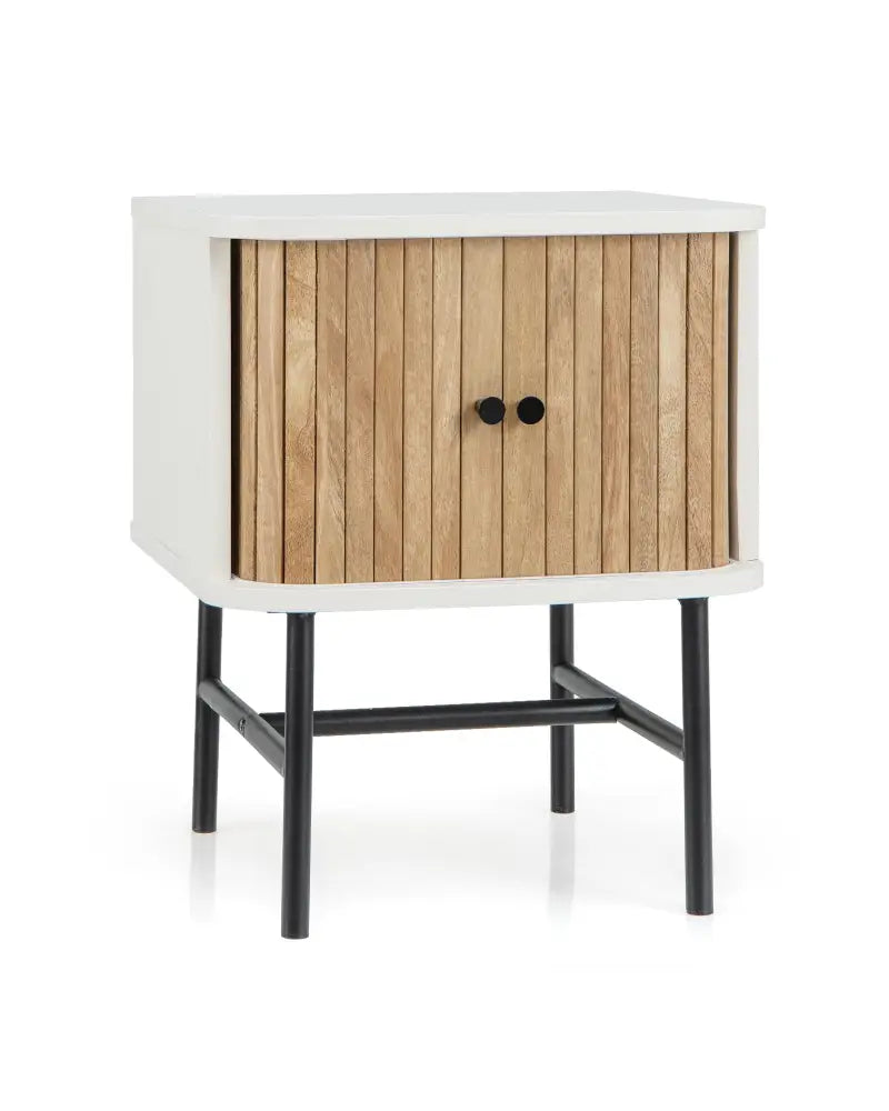 Mid-century Modern Nightstand with Sliding Doors and Storage Cabinet-White - White - Nightstands