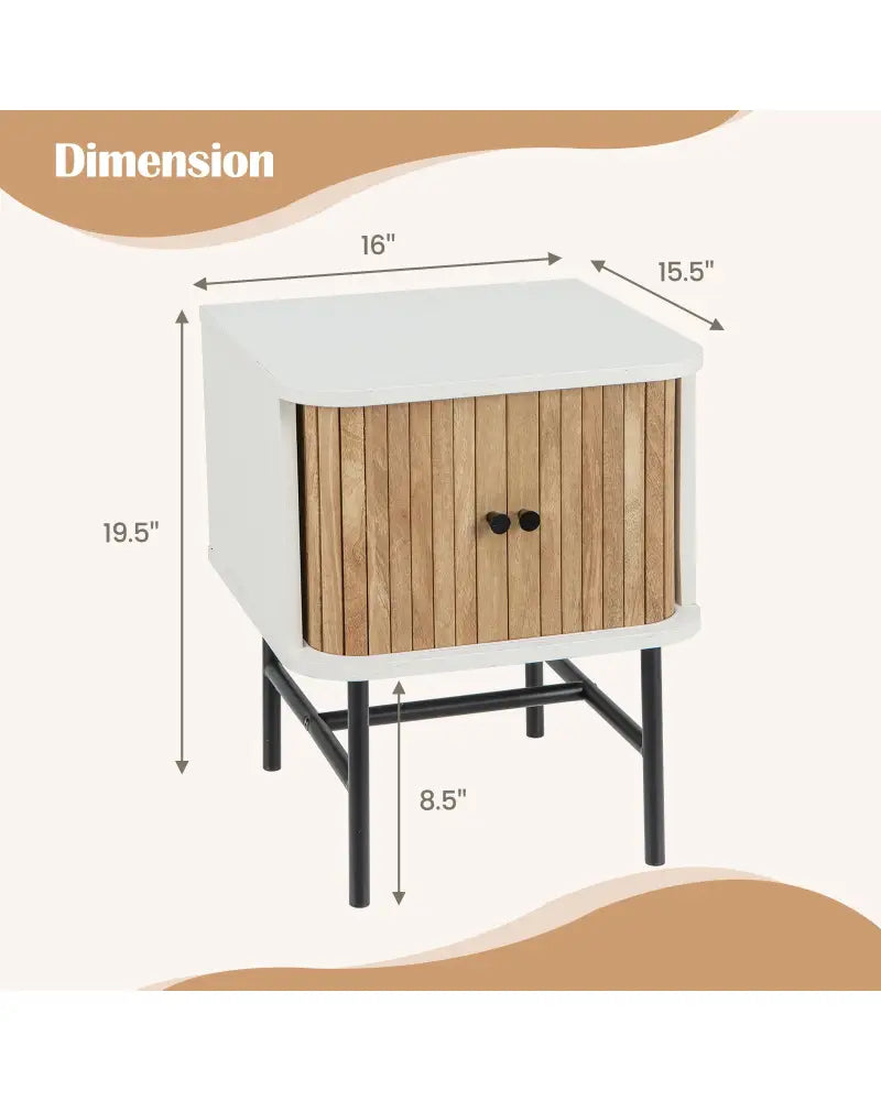 Mid-century Modern Nightstand with Sliding Doors and Storage Cabinet-White - White - Nightstands