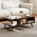 Mid Century Modern Rectangle Coffee Table 2-Tier Accent Table with 2 Open Compartments-Rustic Brown - Rustic Brown