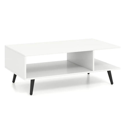 Mid Century Modern Rectangle Coffee Table 2-Tier Accent Table with 2 Open Compartments-White - White - Coffee Tables