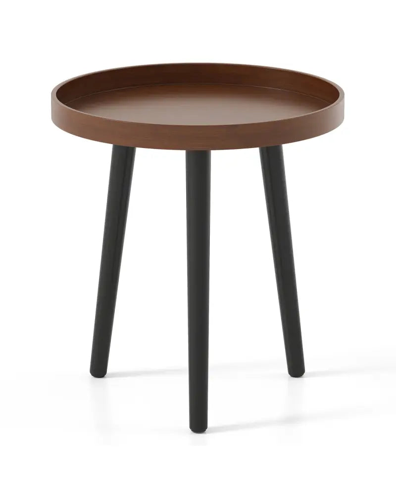 Mid Century Modern Round Side Sofa Coffee Table with Wooden Tray-Brown - Brown - Coffee Tables