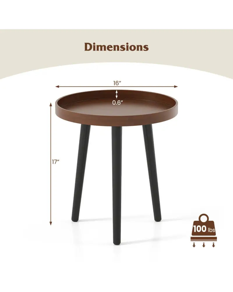 Mid Century Modern Round Side Sofa Coffee Table with Wooden Tray-Brown - Brown - Coffee Tables