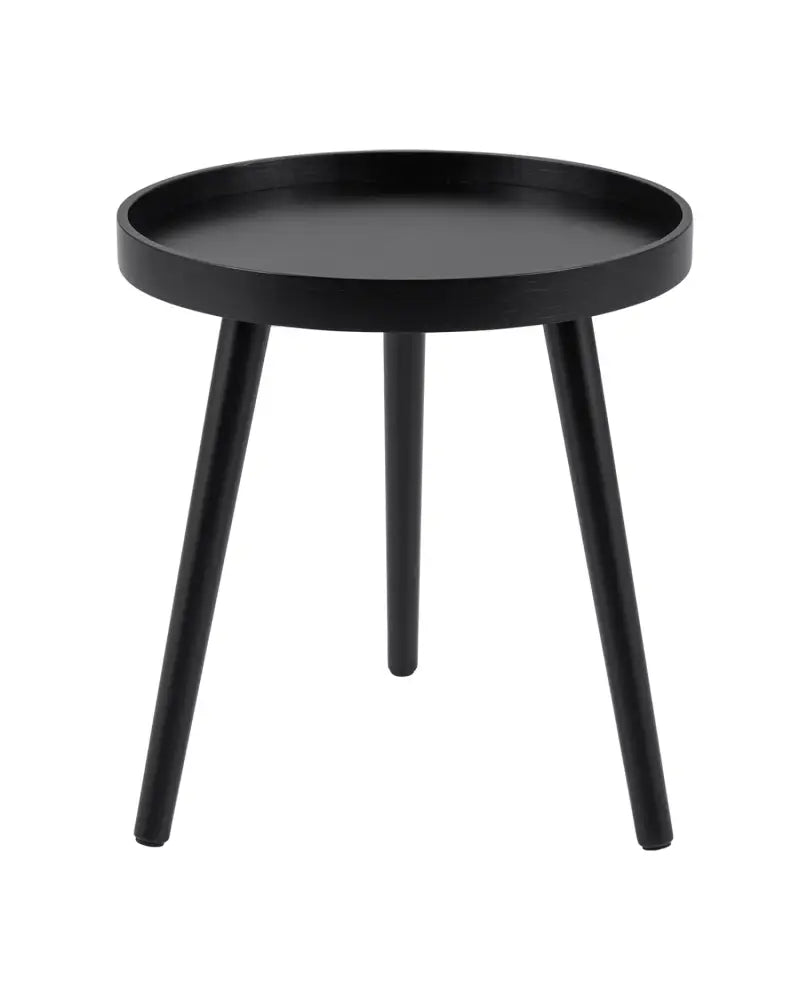 Mid Century Modern Round Side Sofa Coffee Table with Wooden Tray-Black - Black - Coffee Tables