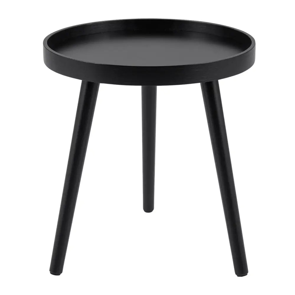 Mid Century Modern Round Side Sofa Coffee Table with Wooden Tray-Black - Black - Coffee Tables