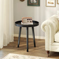 Mid Century Modern Round Side Sofa Coffee Table with Wooden Tray-Black - Black - Coffee Tables