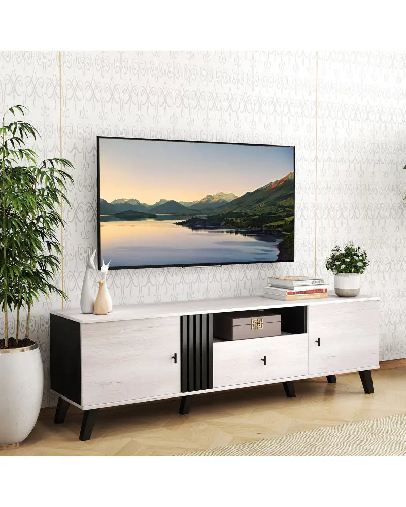 Mid Century Modern TV Stand Entertainment Center for 80’’ TVs-Oak - Oak - Entertainment Centers & TV Stands