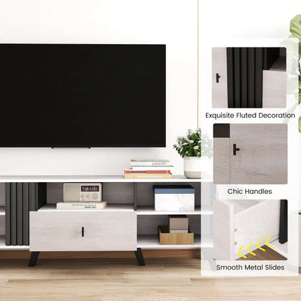 Mid Century Modern TV Stand Entertainment Center for 80’’ TVs-Oak - Oak - Entertainment Centers & TV Stands