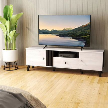 Mid Century Modern TV Stand Entertainment Center for 80’’ TVs-Oak - Oak - Entertainment Centers & TV Stands